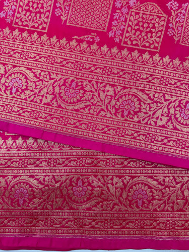 Banarasi Katan Pure Silk Saree | Magenta Pink | Gold & Silver Zari | Handwoven | Ships from California